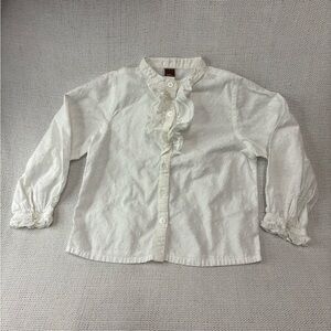Tea Collection White Swiss Dot Blouse, Ruffled Button Down Shirt